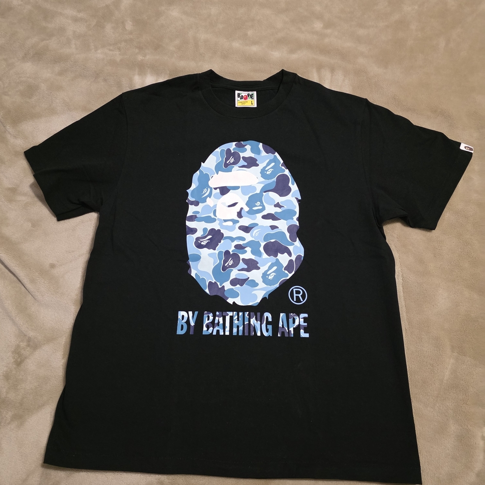 BY BATHING APE Black Short-Sleeve Tee with Blue Camo Ape Head